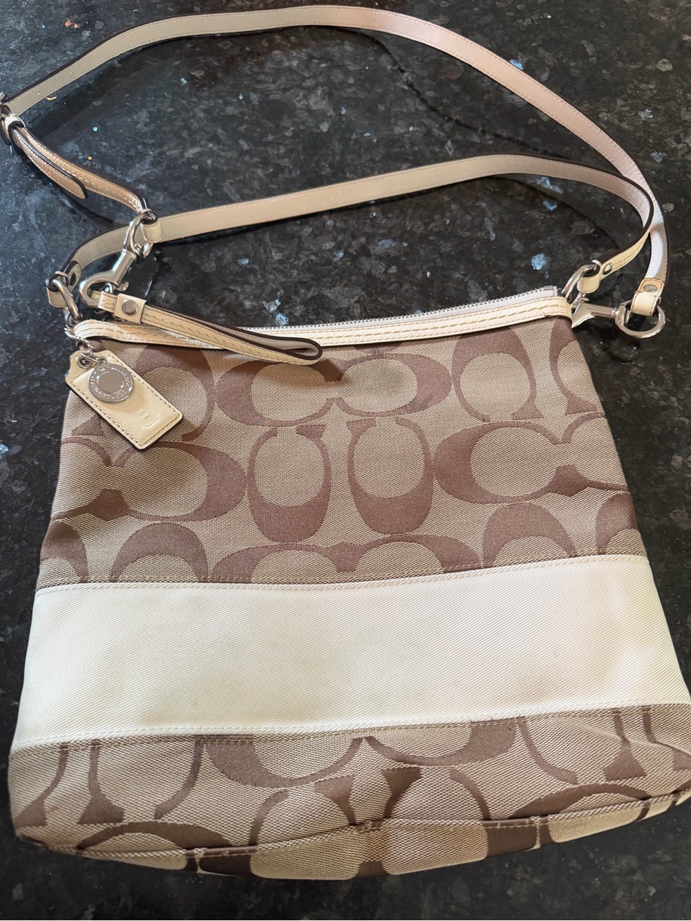 Coach Tan and Cream Signature Crossbody Bag